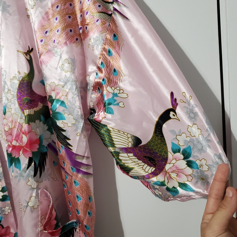 Floral Pink Satin Robe - Picture 3 of 5